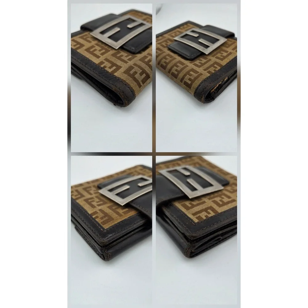 Fendi Zucca Canvas Bifold Wallet Brown Leather FF Logo